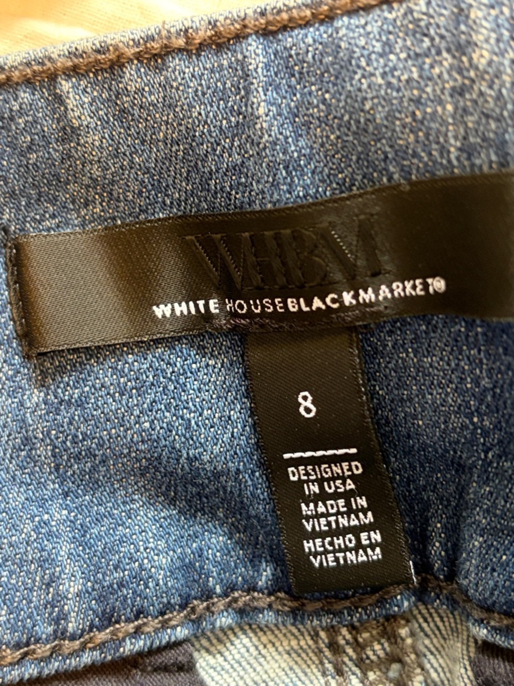 White House Black Market Denim Cargo Pencil Skirt Blue Stretch Midi Size 8 - Picture 4 of 5